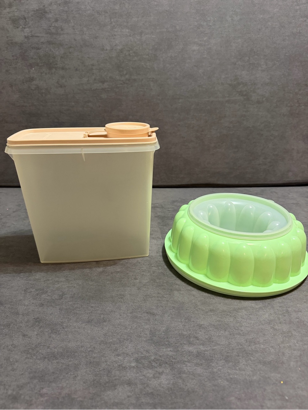 Green vintage Tupperware jello mold & Cream Storage Container Set